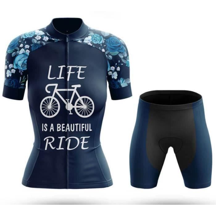 Maillot de Cyclisme Femme Manches Courtes Et Loisir Cuissard Cycliste GEL Tenue de VTT Pro Full Set Bleu