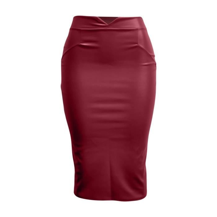 Mini jupe crayon trapeze classique en similicuir taille haute pour femmes Rose vif Automne et hiver Rose vif Cdiscount Pret a Porter