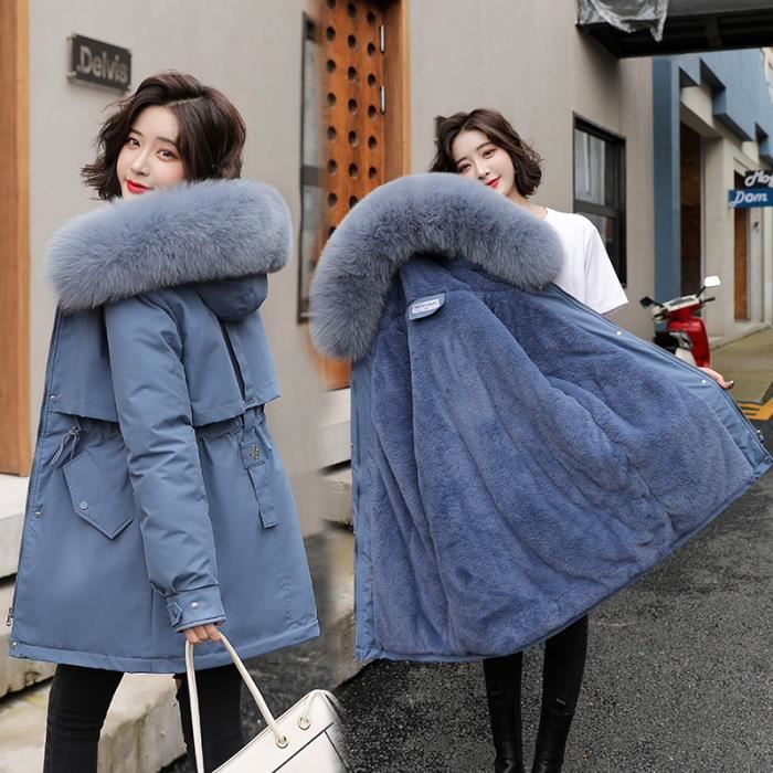 Doudoune femme bleu avec fourrure hotsell