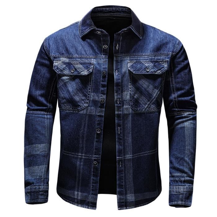 Chemise Homme en Jean Col revers Manches longues Casual 2 poches