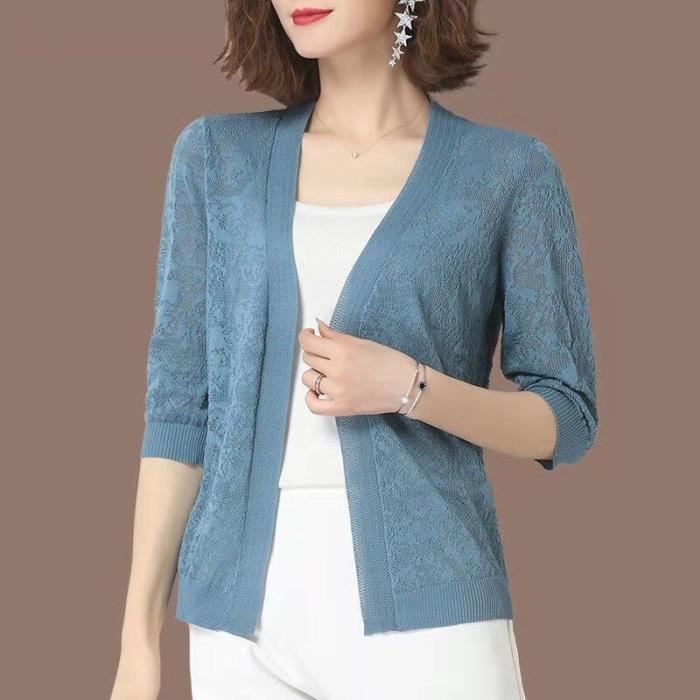 Gilet Cardigan Femme,Cardigan à manches longues en tricot ajouré pour ...