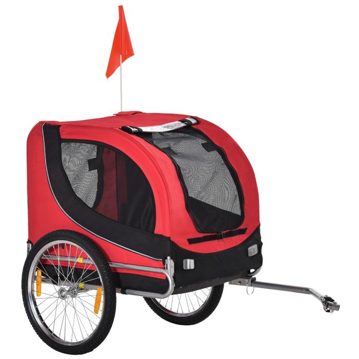 Comparer les prix de PawHut - Remorque velo pour chien animaux - Acier - 130x73x90cm - Rouge