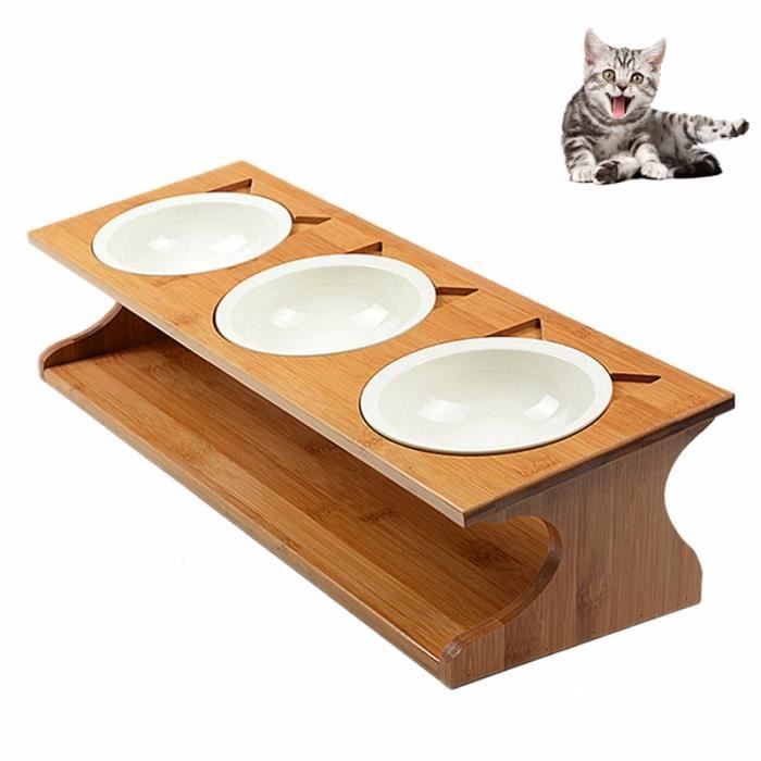 Petacc Ceramique Gamelle Ecologique Vaisselle Chien Pratique Feeder Chat Avec 3 Bols Pour Animaux Et 1 Porte En Bois Cdiscount