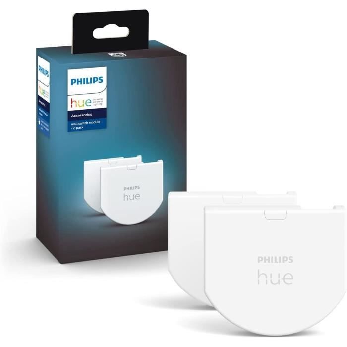 Philips Hue Module d'interrupteur mural, Pack de 2, Blanc, fonctionne avec Alexa, Google Assistant e