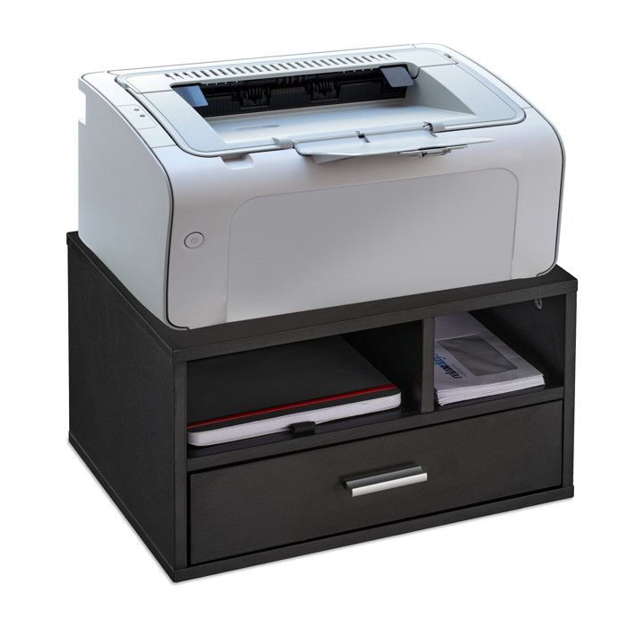 Relaxdays Support d’imprimante Table de travail 3 compartiments aggloméré meuble HxLxP 22 x 40x 30 cm noir