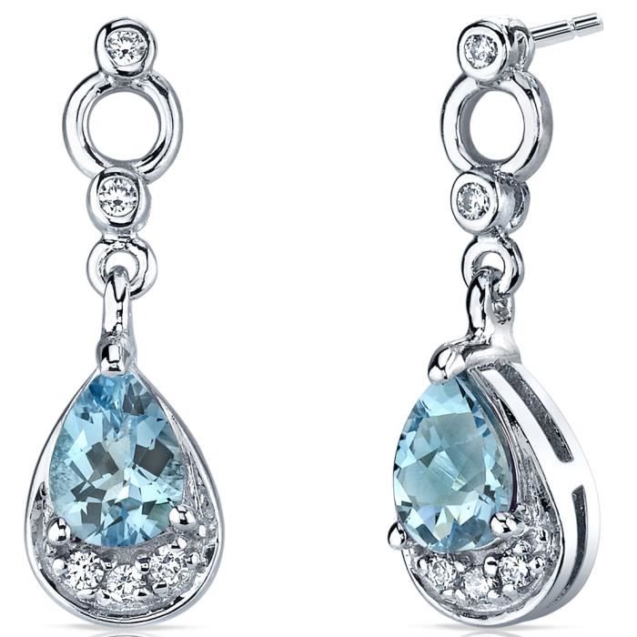 Clous D Oreilles Argent Topaze Bleu 2 Pierres Rhodie O4 Mm 603649