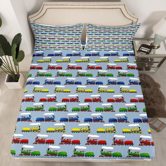 Drap-housse Enfant 135x200 Cm Motif Château Médiéval - Housse De Matelas + 2 Taies D'oreiller 51x75 Cm, Microfibre Douce