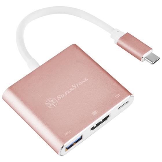 SilverStone SST-EP08P - Adaptateur convertisseur USB 3.1 Type C vers HDMI 4K/USB Type C/USB Type A, rose