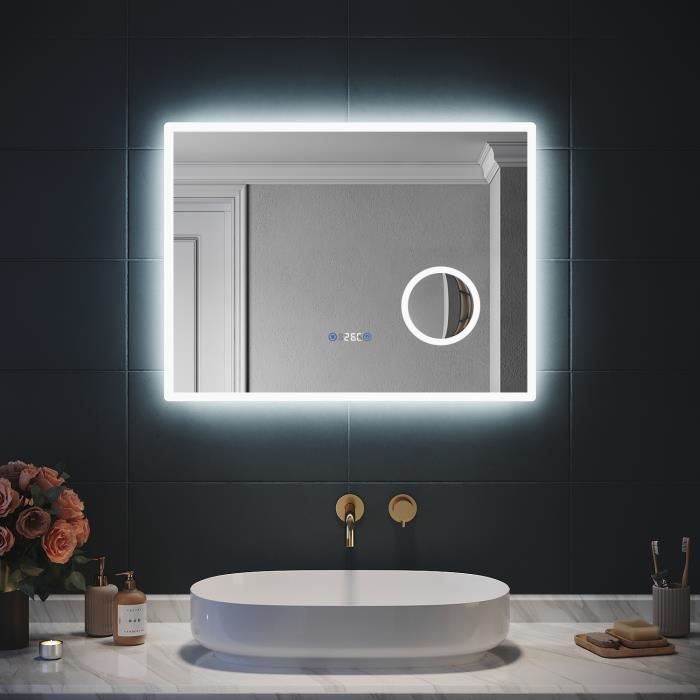 Miroir De Salle De Bain LED 50x100 Cm - IP65 Étanche - Alimentation USB - Verre 4mm