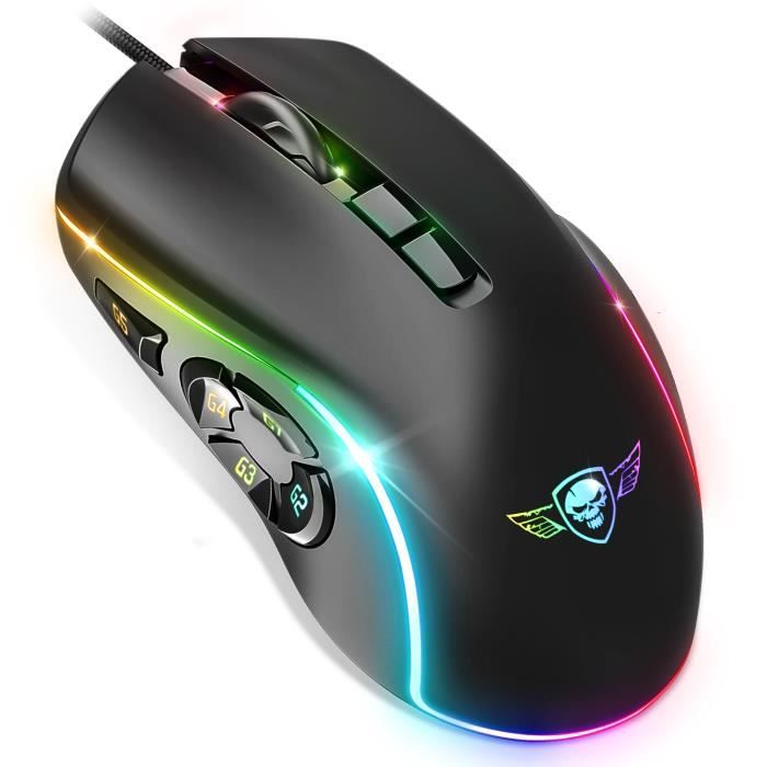 SPIRIT OF GAMER, Souris Gamer Filaire pour PC 12800 DPI, 10 Boutons Programmables, 13 Effets RGB, Gaming Mouse Ergonomique