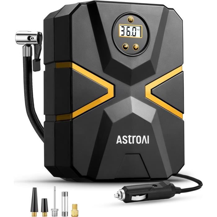 AstroAI Kompressor Auto 12V DC/230V AC Duale Stromquellen, 10,3 bar, Luftmatratzenaufpumpen Max. 350 L/min, Reifenaufpumpen Max. 25 L/min, Multifunktional für Fahrrad,Auto,Schlauchboote,Luftmatratze