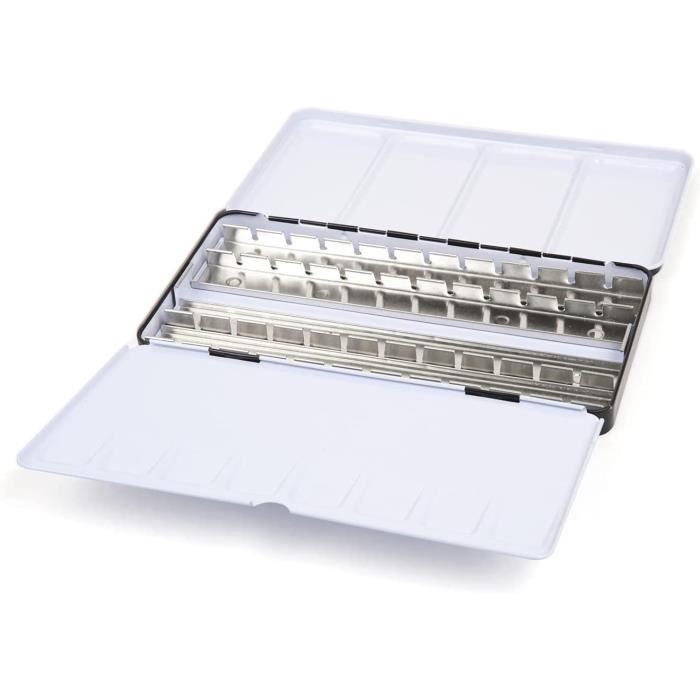 PEVART Lot De 53 Pièces : 1 Boîte à Aquarelle Vide En Métal, Boîte à Aquarelle Vide, Palettes De Peinture, 50 Poêles Vides Pour Aquarelle, 1 Pinceau Pour Réservoir D'eau, 1 Sac