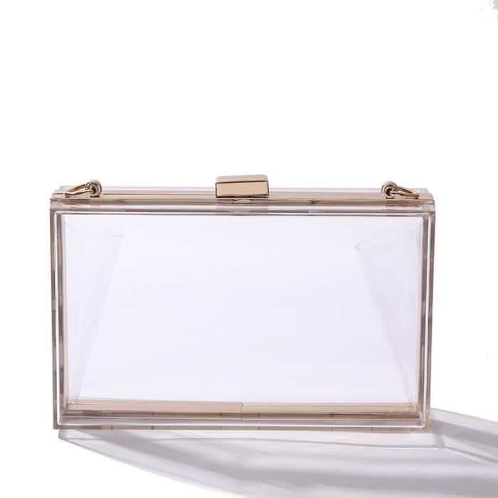 Pochette Transparente Acrylique Pour Soirée - Sac à Main Femme, Fermoir Doré, Bandoulière