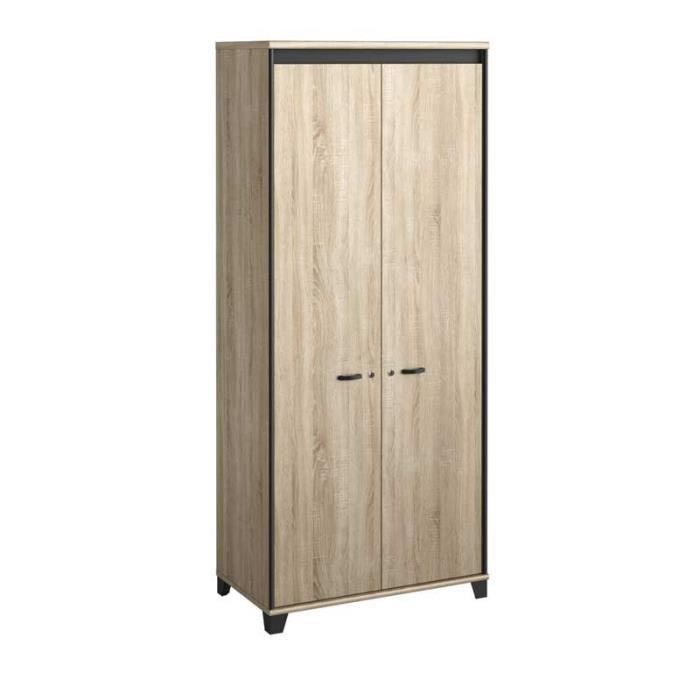 armoire de bureau 2 portes bois/noir - tousmesmeubles - hugues - 187cm - l 80cm - l 46cm