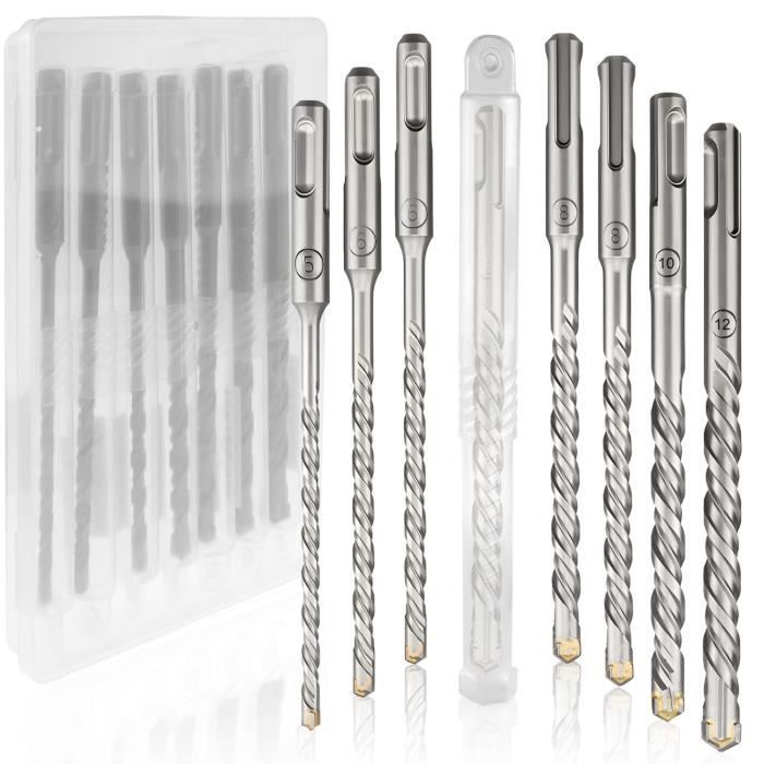 BUZIFU 7Pcs SDS Plus Foret Mèches Béton Armé Forets à Marteau SDS-Plus Forets Transversaux Foret BUZIFU 7Pcs SDS Plus Foret Mèches Béton Armé Forets à Marteau SDS-Plus Forets Transversaux Foret