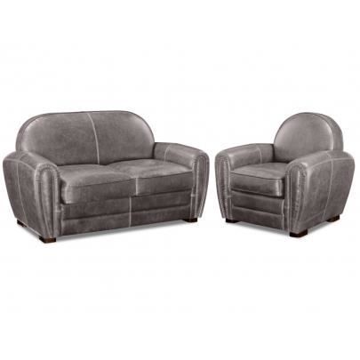 Canape Et Fauteuil Club Baudoin En Cuir Vieilli Achat Vente