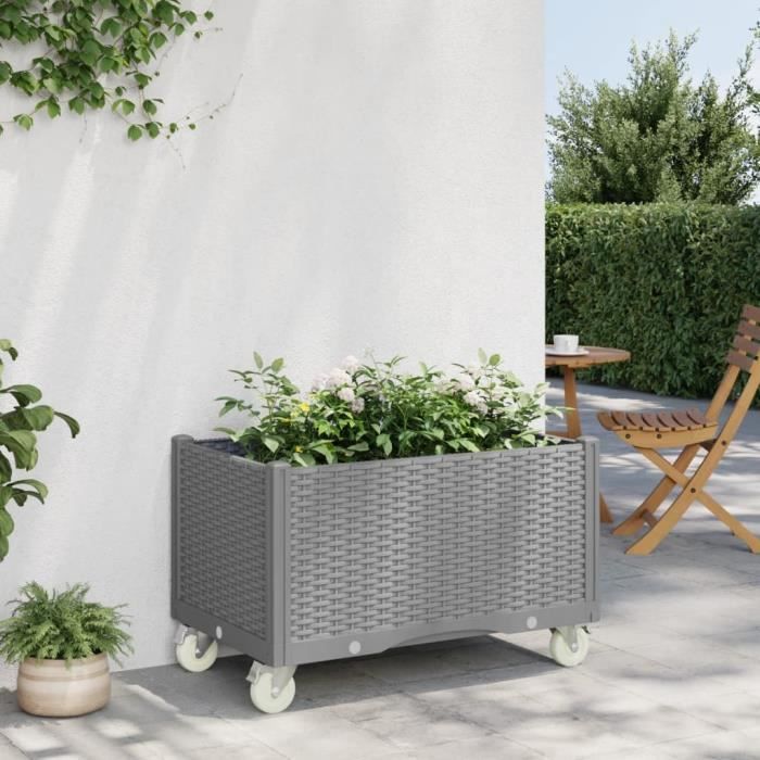 Gardra Jardiniere Polyester A Roulettes 150x40x40 Cm Gris Noir Ral 7021 main image 1