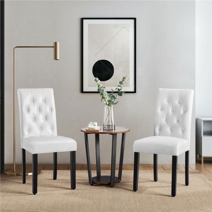 Lot de 2 Chaises de salle à manger Haut Dossier-Capitonné & Rembourré-Pieds Chêne Massif-Blanc - 455×605×98 cm - YAHEETECH