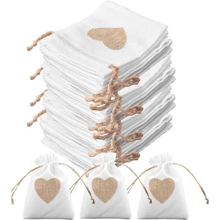 Sachets En Toile De Jute Cœur VEGCOO - 24 Pièces 10x14 Cm, Cordon De Serrage, Pour Dragées, Bonbons, Cadeaux (couleur Kaki Foncé)
