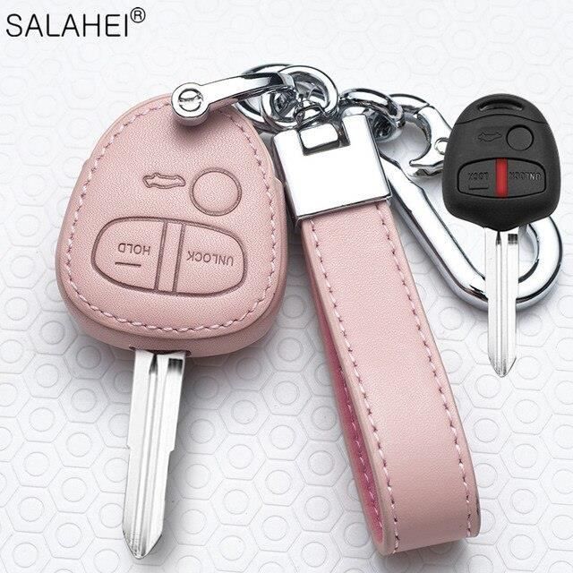 Porte-clés de voiture,D-Pink--Étui en cuir pour clé de voiture