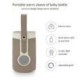 Sac chauffe-biberon USB en cuir portable réglable à 3 températures thermostat chauffe-lait pour bébé maison / voiture -Brun-1
