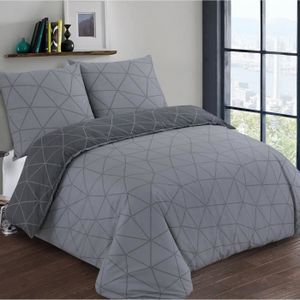 Housse De Couette 180x200 Cm Gris - 100% Coton - Fermeture Éclair - Pour Lit 2 Personnes
