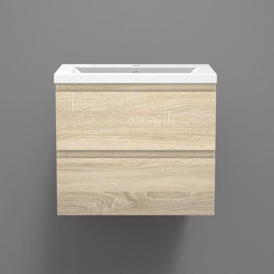 Meuble lave-mains à suspendre avec lavabo céramique, meuble de rangement  double tiroir Bois clair 50cm - Cdiscount Maison