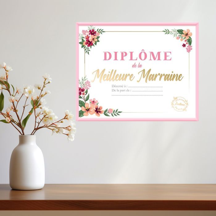 Cadre Mural Diplôme de la Meilleure Marraine - Dimensions : 25,5 x 21 x ...