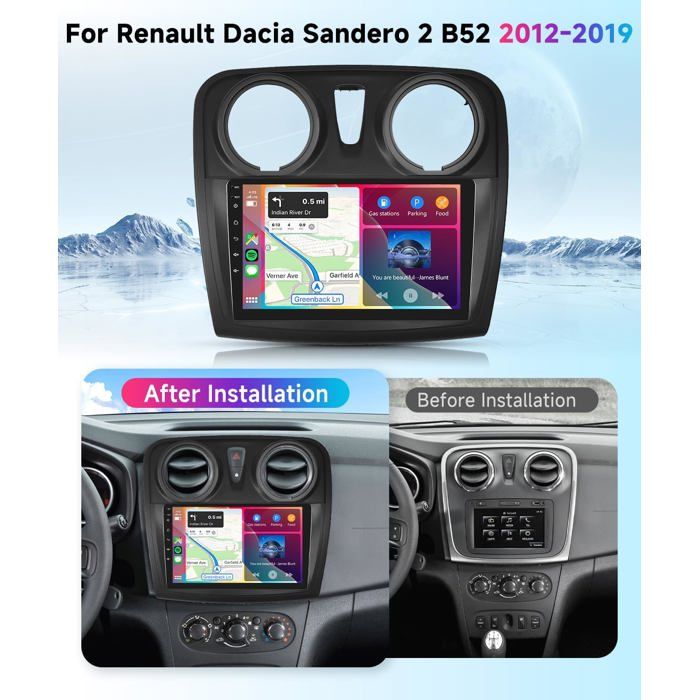 Autoradio Android 9 Pouces Pour Renault Dacia Sandero II 2012-2019 – CarPlay, Android Auto, GPS, Caméra De Recul