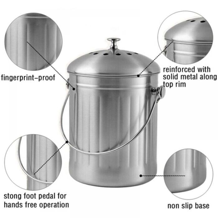 Seau Compost Inodore en Acier Inoxydable pour Cuisine Poubelle — free download