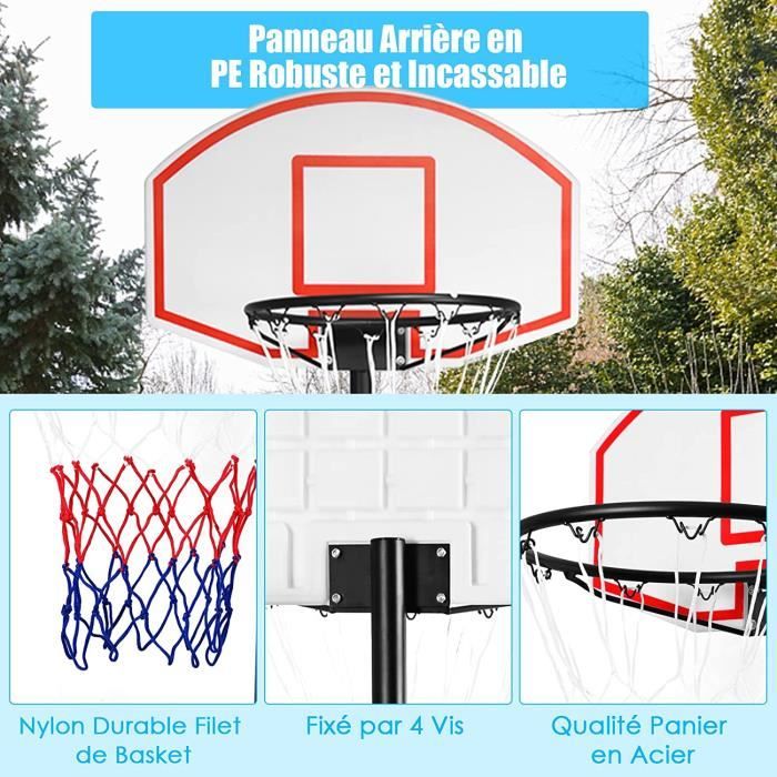 GYMAX Panier de Basket Extérieur, Réglable en Hauteur 172-305cm, avec Panneau Incassable, Base Stable et Remplissable, Roues Intégrées, pour Intérieur et Extérieur, pour Enfants, Adolescents, Adultes