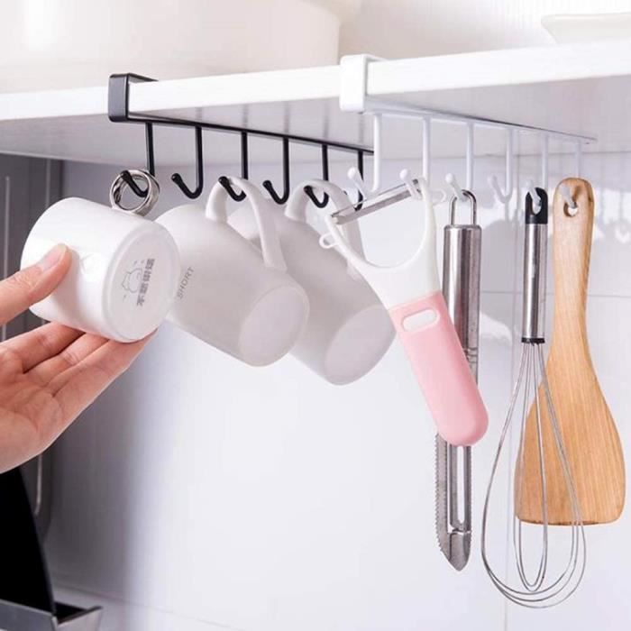 Porte-tasses Sous Placard - 3 Supports Avec 12 Crochets, En Fer Noir, Installation Facile Sans Perçage | Gain De Place Cuisine