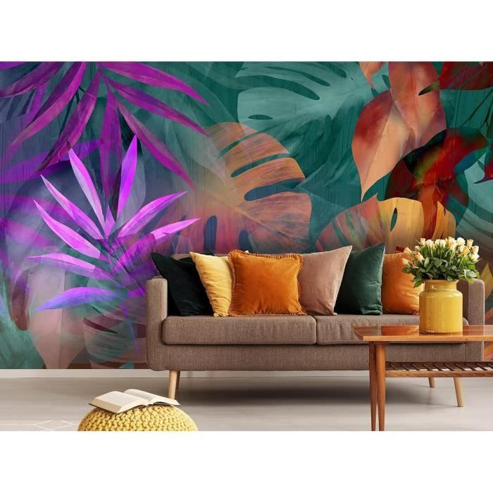 Papier Peint Intissé Feuilles Feuillage Tropical 200X140 Cm Décoration ...