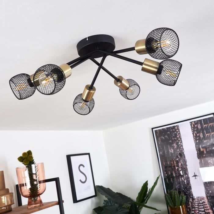 Spot Murale Orientable E14 Applique Murale HOFSTEIN Cairns Noir Et Doré | Spot Vintage Orientable Abat-jour Grillage Eclairage Decoration