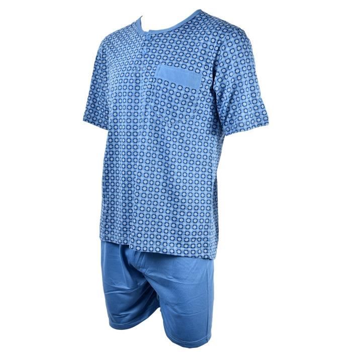 Pyjama Court Homme ECO HOMEWEAR OZABI 2863 BLEU Toucher Doux Col Boutonne Taille elastique 2863 bleu Cdiscount Pret a Porter