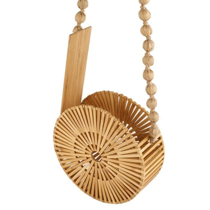 Sac rond en bambou tiss sac bandouli re de mode femmes vider