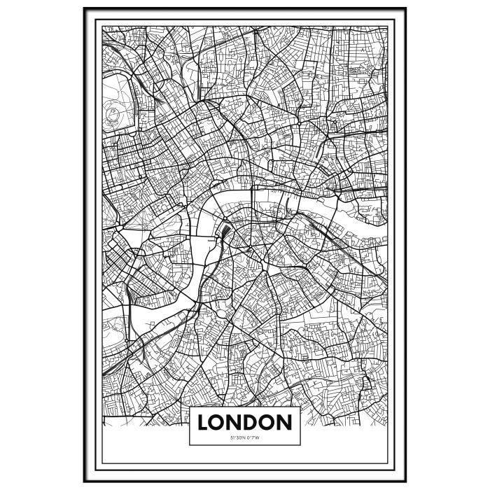 Dibond Aluminium Panorama Carte de Londres 35x50 cm - Imprimée sur