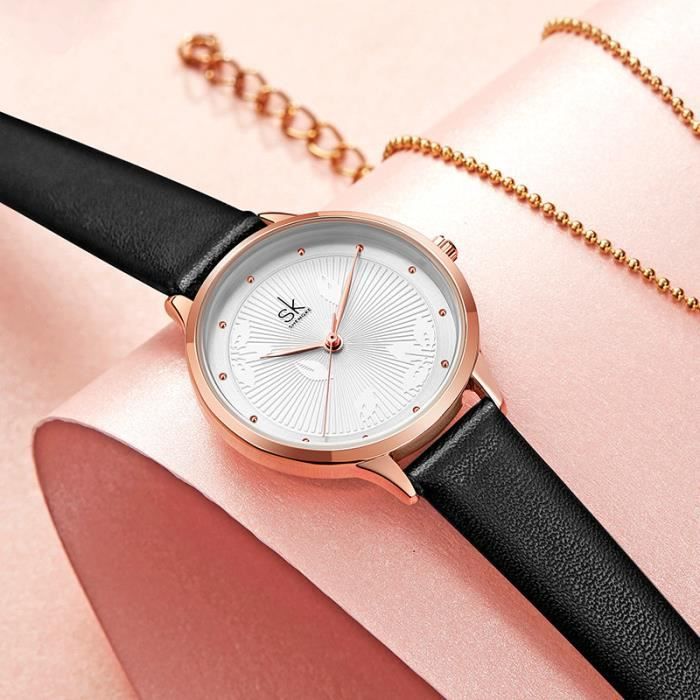 Montre femme store bracelet cuir noir