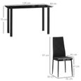 Table de salle à manger avec 4 chaises design contemporain Chesterfield acier plateau verre trempé PVC effet capitonné noir-2