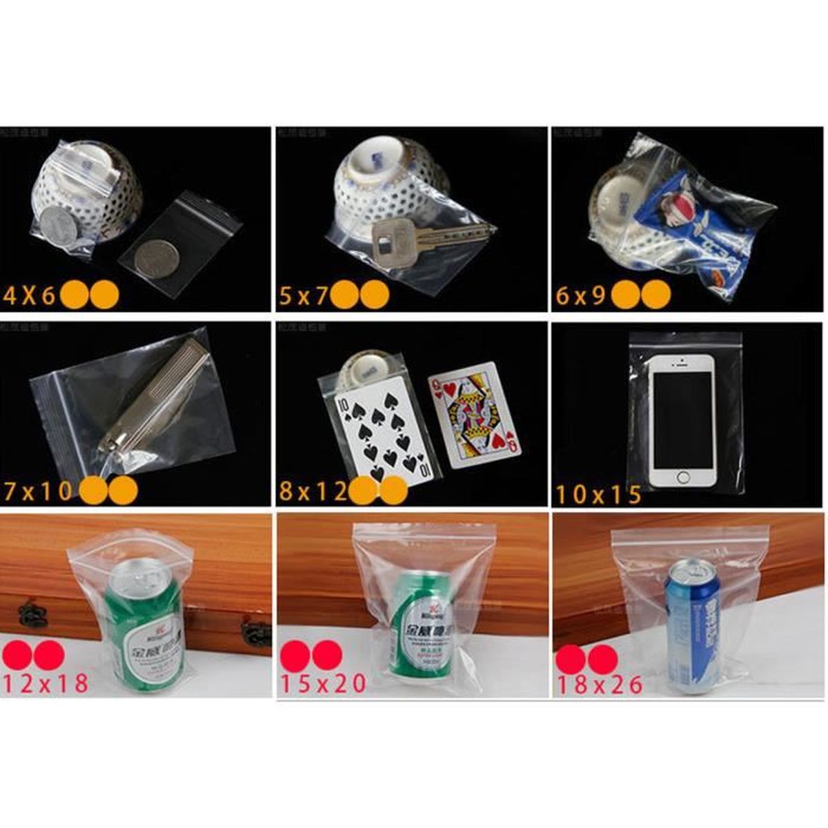 Vosarea Lot de 100 sachets à Fermeture Zip Transparent 8 x 12 cm 