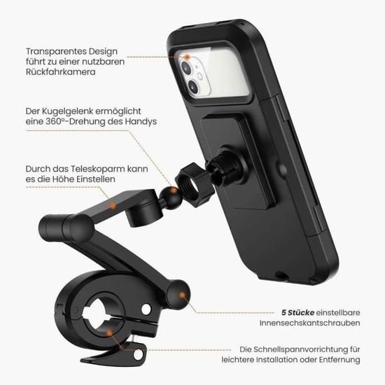 iMESTOU Support de téléphone étanche IP67 pour moto, sans fil/USB C iMESTOU Support de téléphone étanche IP67 pour moto, sans fil/USB C