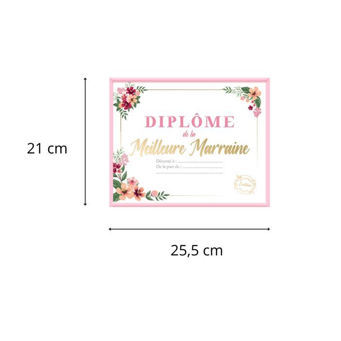 Cadre Mural Diplôme de la Meilleure Marraine - Dimensions : 25,5 x 21 x ...