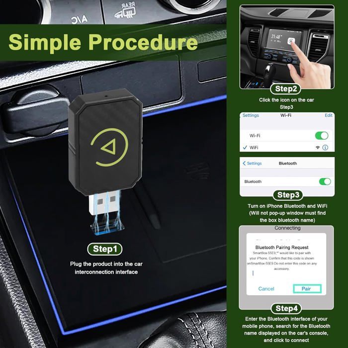 Adaptateur CarPlay Sans Fil Pour Renault Captur 2017 2018 2019