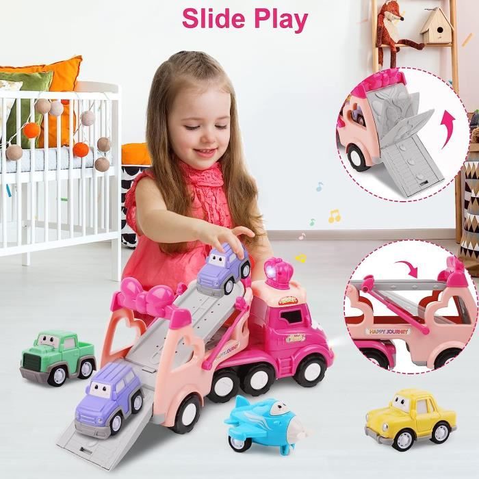 Jouets pour tout-petits pour 1 2 3 ans Filles garçons, Voitures rabattables  Cadeaux pour les filles de 1-3 ans, Set de jeu de véhicule à friction