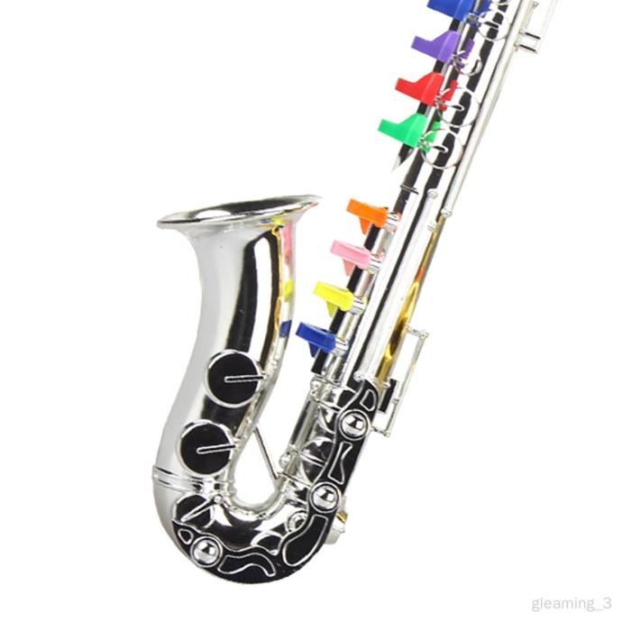 Saxophone 8 Touches de Couleur Métallique Simulation Jouet Accessoires  Jouer Mini Instruments de Musique à Vent pour Argent A