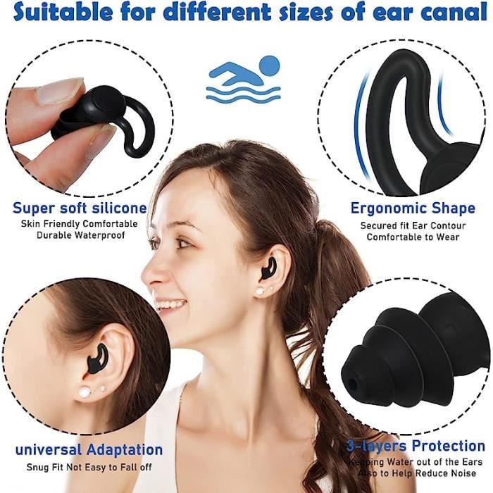3 Paires Bouchons D'Oreille Natation Silicone - Imperméables Réutilisables Adulte