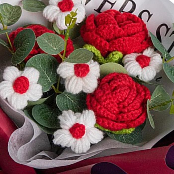 Couverture Bouquet Au Crochet Fait Main - Jeté Tricoté Doux Fleurs Roses Pour Mariage Ou Déco Maison