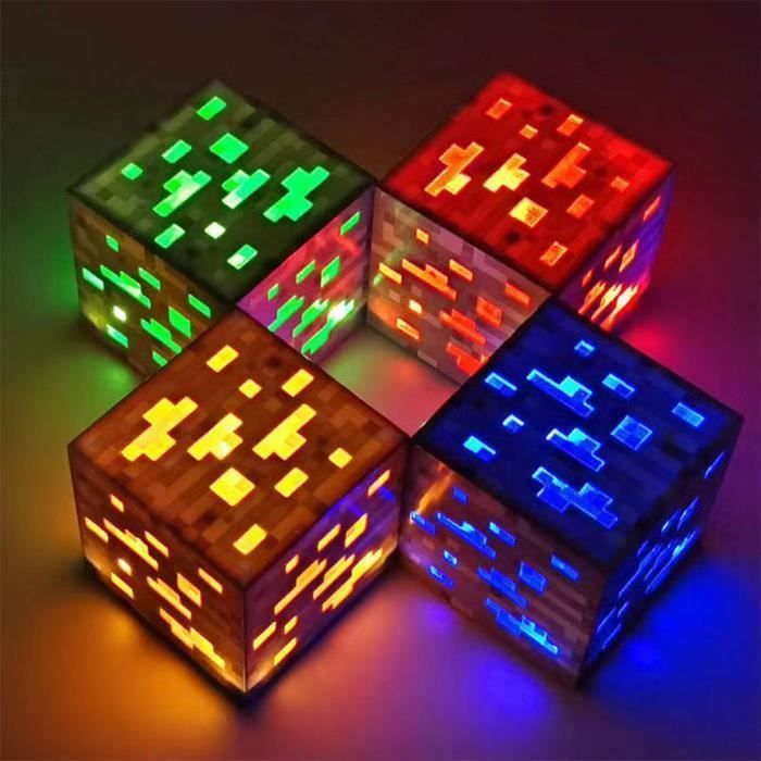 FOGAR Lampe Torche Veilleuse LED Minecraft 27,9 Cm - Rechargeable USB, 4 Couleurs Pour Chambre Enfant