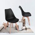 Dora  Lot de 4 chaises de salle à manger - Simili Noir-Tulip Chaise rembourrée Scandinave-Pieds en bois de Hêtre  massif L55 x P 48-3