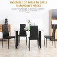 Table de salle à manger avec 4 chaises design contemporain Chesterfield acier plateau verre trempé PVC effet capitonné noir-3